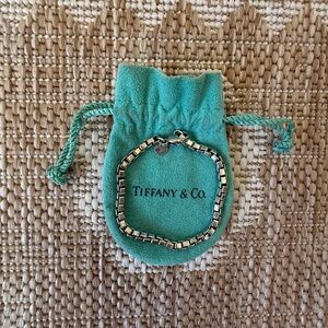 Tiffany & Co. Sterling Silver Box-Link Bracelet with Signature Blue Pouch